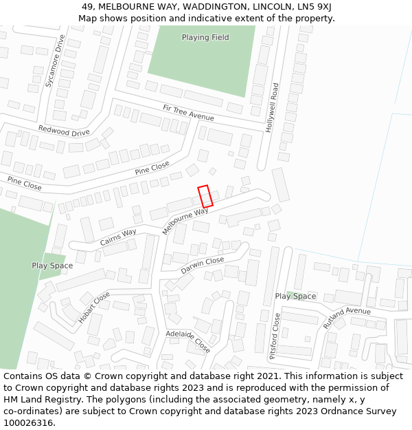 49, MELBOURNE WAY, WADDINGTON, LINCOLN, LN5 9XJ: Location map and indicative extent of plot