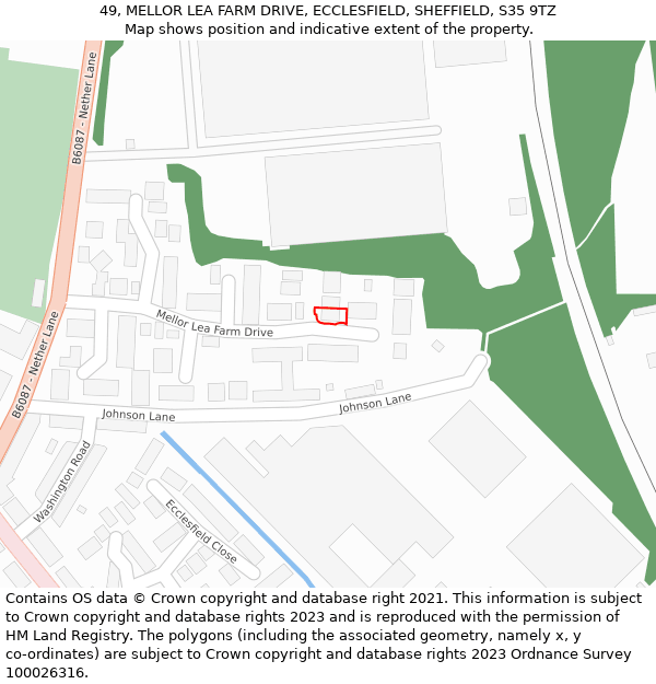 49, MELLOR LEA FARM DRIVE, ECCLESFIELD, SHEFFIELD, S35 9TZ: Location map and indicative extent of plot