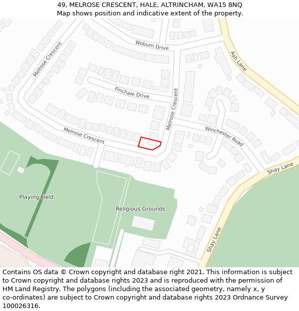 49, MELROSE CRESCENT, HALE, ALTRINCHAM, WA15 8NQ: Location map and indicative extent of plot