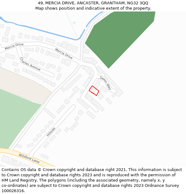 49, MERCIA DRIVE, ANCASTER, GRANTHAM, NG32 3QQ: Location map and indicative extent of plot