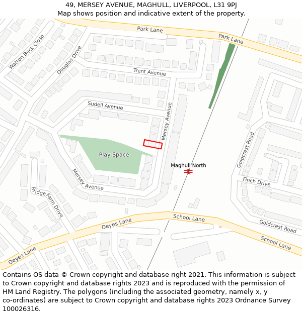 49, MERSEY AVENUE, MAGHULL, LIVERPOOL, L31 9PJ: Location map and indicative extent of plot