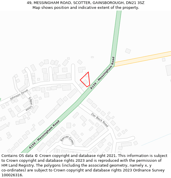 49, MESSINGHAM ROAD, SCOTTER, GAINSBOROUGH, DN21 3SZ: Location map and indicative extent of plot