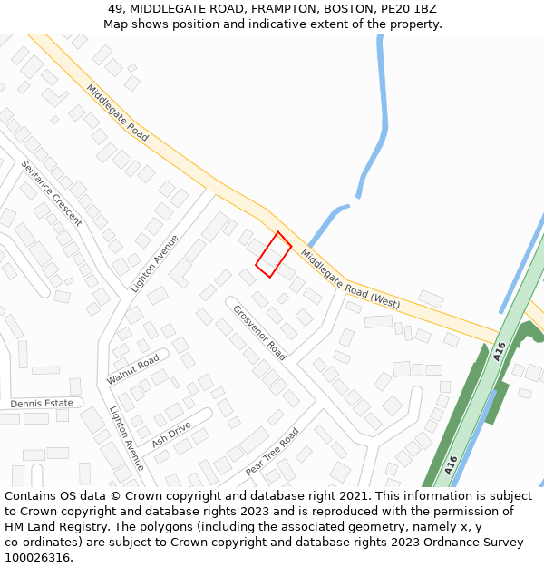 49, MIDDLEGATE ROAD, FRAMPTON, BOSTON, PE20 1BZ: Location map and indicative extent of plot