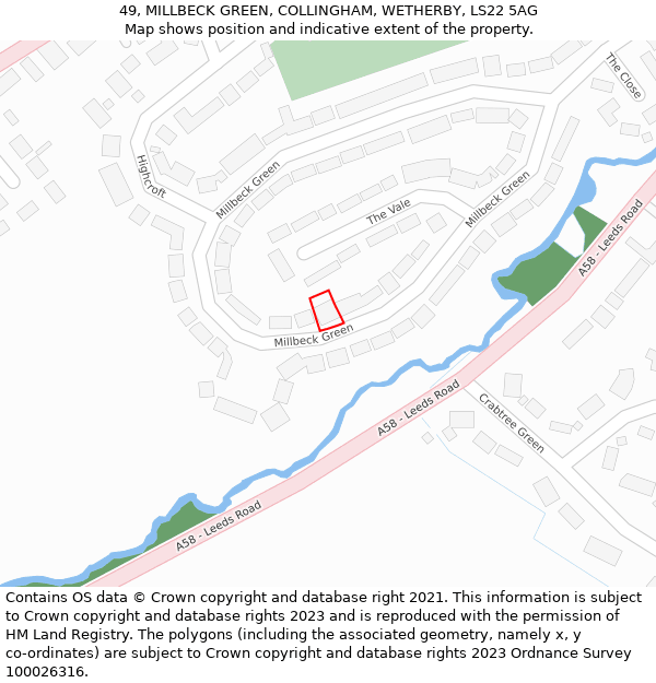 49, MILLBECK GREEN, COLLINGHAM, WETHERBY, LS22 5AG: Location map and indicative extent of plot