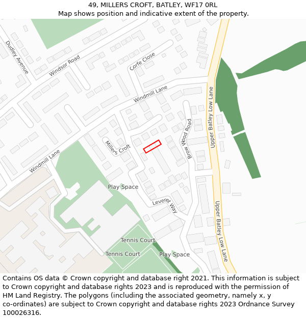 49, MILLERS CROFT, BATLEY, WF17 0RL: Location map and indicative extent of plot