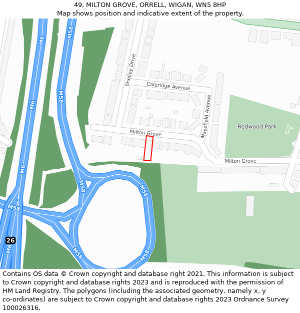 49, MILTON GROVE, ORRELL, WIGAN, WN5 8HP: Location map and indicative extent of plot