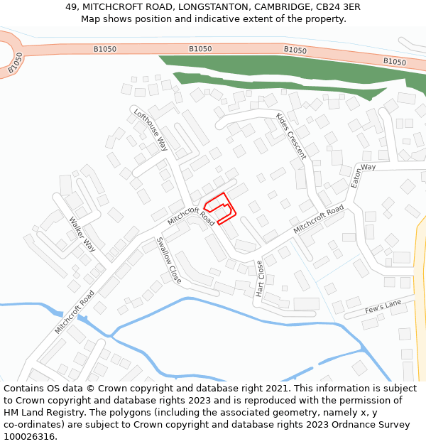 49, MITCHCROFT ROAD, LONGSTANTON, CAMBRIDGE, CB24 3ER: Location map and indicative extent of plot