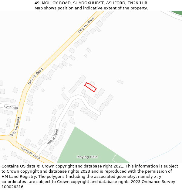 49, MOLLOY ROAD, SHADOXHURST, ASHFORD, TN26 1HR: Location map and indicative extent of plot