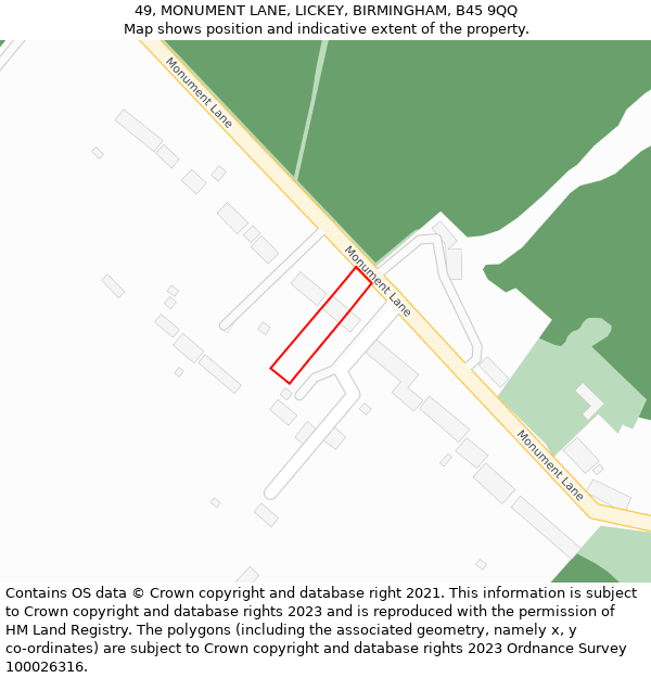 49, MONUMENT LANE, LICKEY, BIRMINGHAM, B45 9QQ: Location map and indicative extent of plot