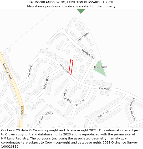 49, MOORLANDS, WING, LEIGHTON BUZZARD, LU7 0TL: Location map and indicative extent of plot