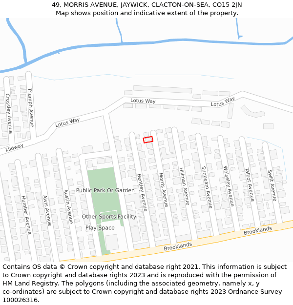 49, MORRIS AVENUE, JAYWICK, CLACTON-ON-SEA, CO15 2JN: Location map and indicative extent of plot