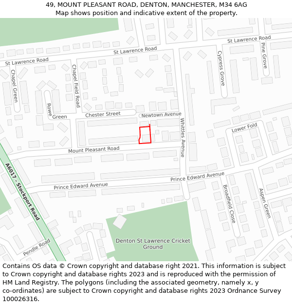 49, MOUNT PLEASANT ROAD, DENTON, MANCHESTER, M34 6AG: Location map and indicative extent of plot