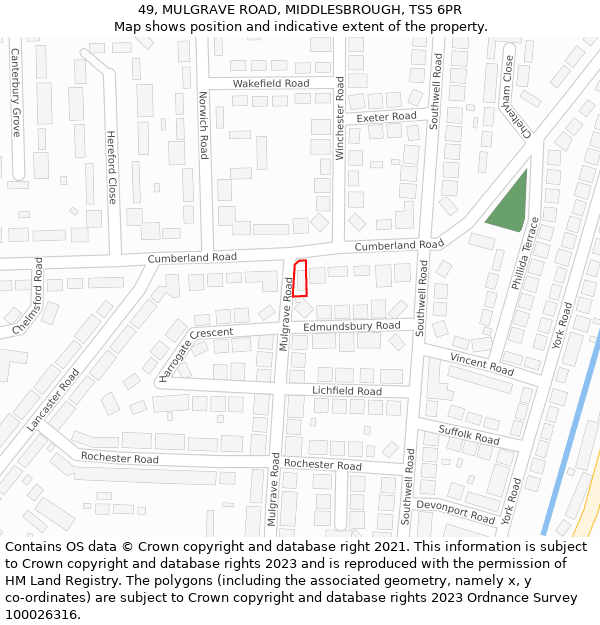 49, MULGRAVE ROAD, MIDDLESBROUGH, TS5 6PR: Location map and indicative extent of plot