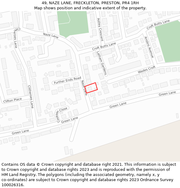 49, NAZE LANE, FRECKLETON, PRESTON, PR4 1RH: Location map and indicative extent of plot