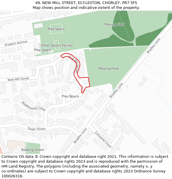 49, NEW MILL STREET, ECCLESTON, CHORLEY, PR7 5FS: Location map and indicative extent of plot