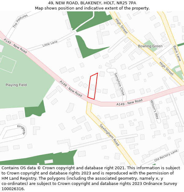 49, NEW ROAD, BLAKENEY, HOLT, NR25 7PA: Location map and indicative extent of plot