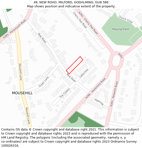 49, NEW ROAD, MILFORD, GODALMING, GU8 5BE: Location map and indicative extent of plot