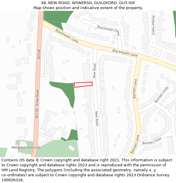 49, NEW ROAD, WONERSH, GUILDFORD, GU5 0SF: Location map and indicative extent of plot