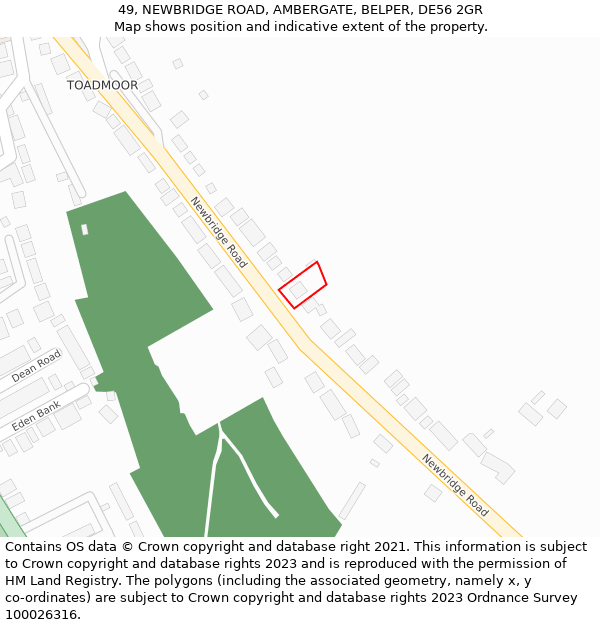 49, NEWBRIDGE ROAD, AMBERGATE, BELPER, DE56 2GR: Location map and indicative extent of plot