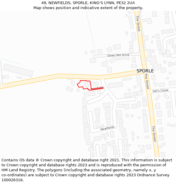 49, NEWFIELDS, SPORLE, KING'S LYNN, PE32 2UA: Location map and indicative extent of plot