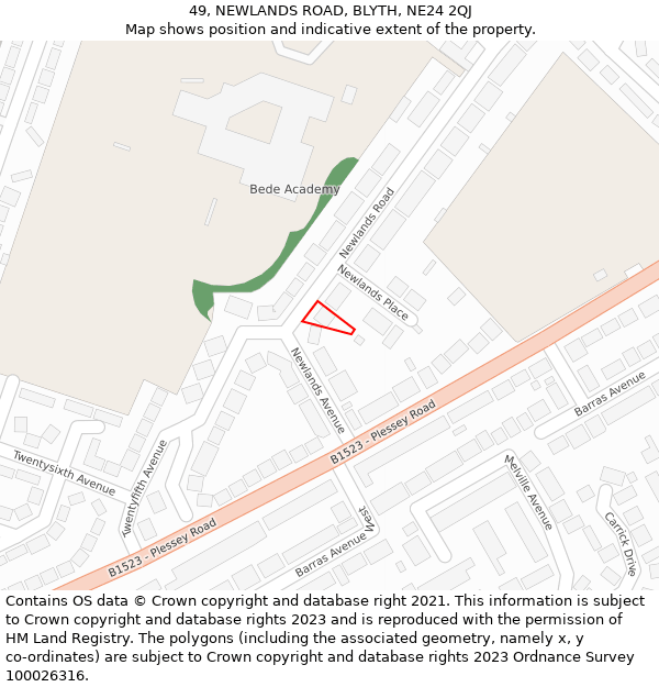 49, NEWLANDS ROAD, BLYTH, NE24 2QJ: Location map and indicative extent of plot