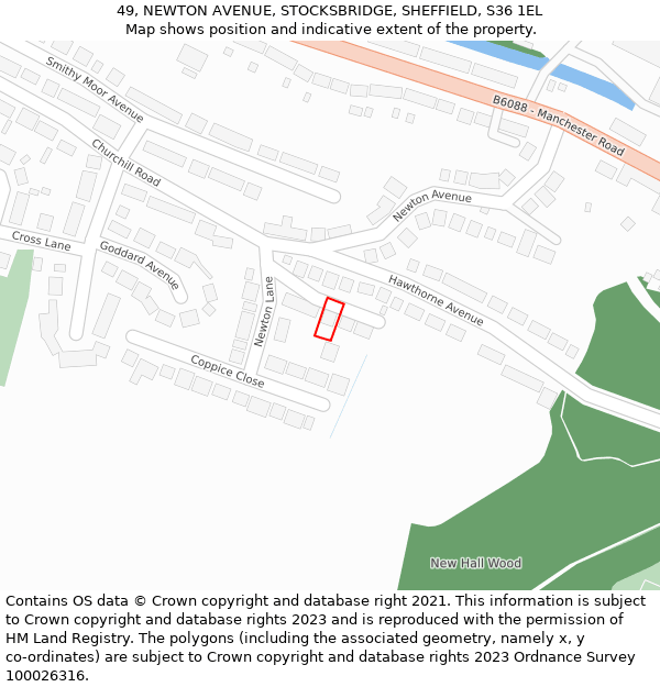 49, NEWTON AVENUE, STOCKSBRIDGE, SHEFFIELD, S36 1EL: Location map and indicative extent of plot