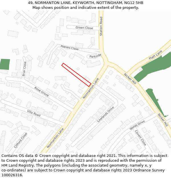 49, NORMANTON LANE, KEYWORTH, NOTTINGHAM, NG12 5HB: Location map and indicative extent of plot