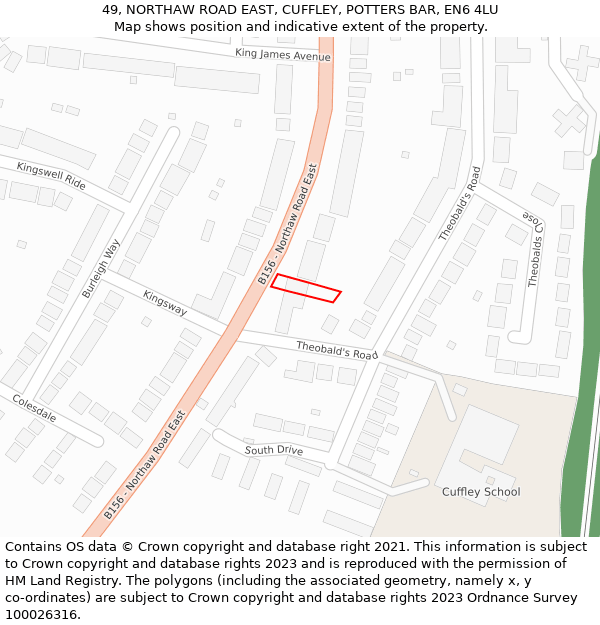 49, NORTHAW ROAD EAST, CUFFLEY, POTTERS BAR, EN6 4LU: Location map and indicative extent of plot