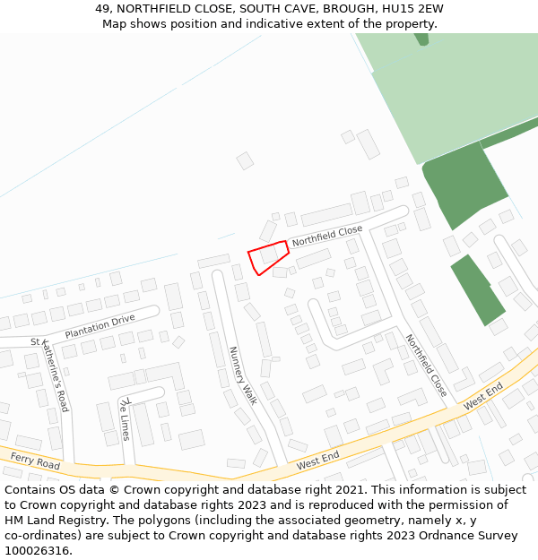 49, NORTHFIELD CLOSE, SOUTH CAVE, BROUGH, HU15 2EW: Location map and indicative extent of plot