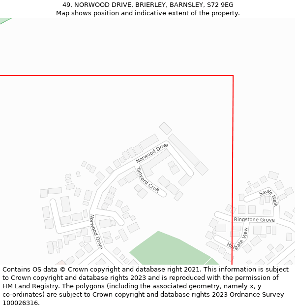 49, NORWOOD DRIVE, BRIERLEY, BARNSLEY, S72 9EG: Location map and indicative extent of plot