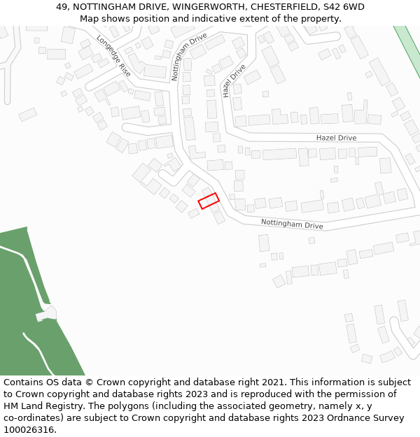 49, NOTTINGHAM DRIVE, WINGERWORTH, CHESTERFIELD, S42 6WD: Location map and indicative extent of plot