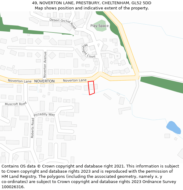 49, NOVERTON LANE, PRESTBURY, CHELTENHAM, GL52 5DD: Location map and indicative extent of plot