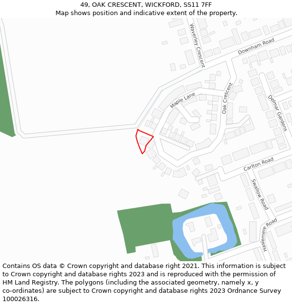 49, OAK CRESCENT, WICKFORD, SS11 7FF: Location map and indicative extent of plot