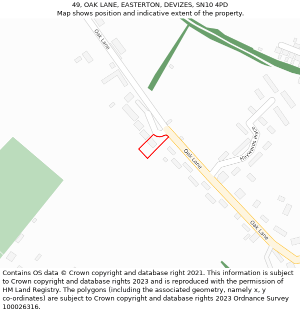 49, OAK LANE, EASTERTON, DEVIZES, SN10 4PD: Location map and indicative extent of plot