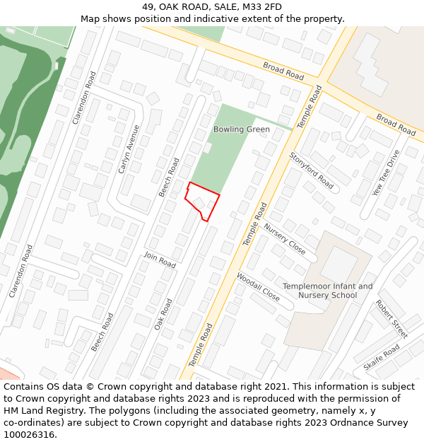 49, OAK ROAD, SALE, M33 2FD: Location map and indicative extent of plot