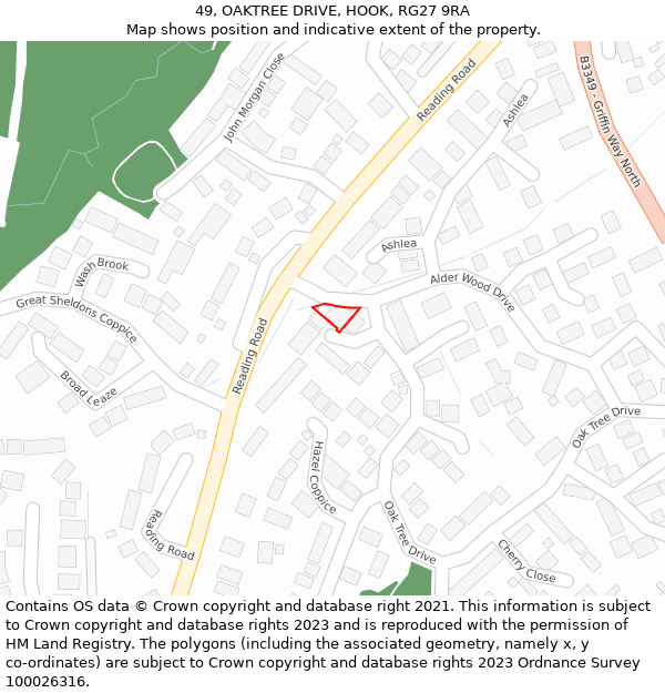 49, OAKTREE DRIVE, HOOK, RG27 9RA: Location map and indicative extent of plot