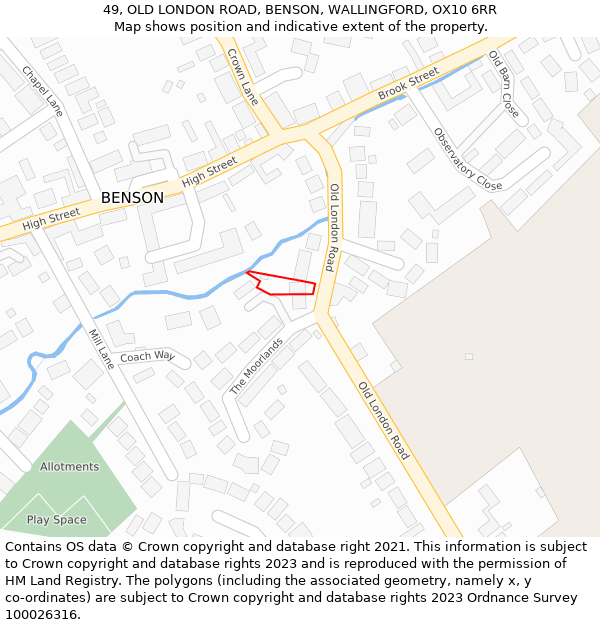 49, OLD LONDON ROAD, BENSON, WALLINGFORD, OX10 6RR: Location map and indicative extent of plot