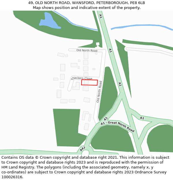 49, OLD NORTH ROAD, WANSFORD, PETERBOROUGH, PE8 6LB: Location map and indicative extent of plot