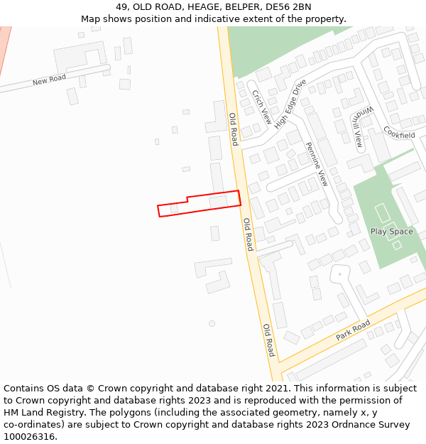 49, OLD ROAD, HEAGE, BELPER, DE56 2BN: Location map and indicative extent of plot