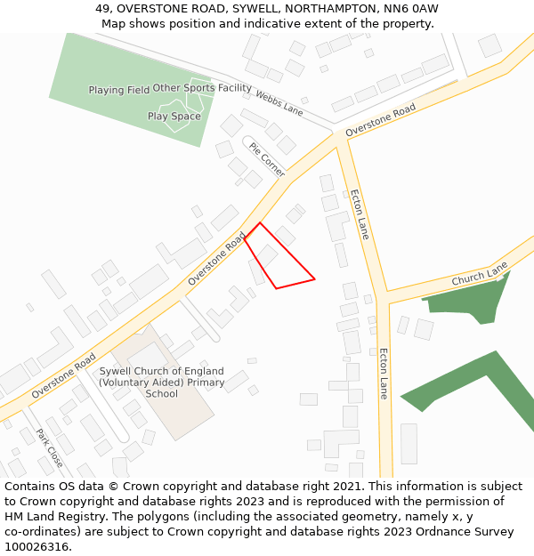 49, OVERSTONE ROAD, SYWELL, NORTHAMPTON, NN6 0AW: Location map and indicative extent of plot