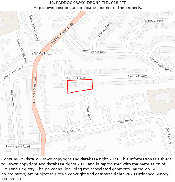 49, PADDOCK WAY, DRONFIELD, S18 2FE: Location map and indicative extent of plot