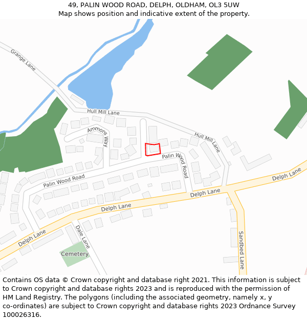 49, PALIN WOOD ROAD, DELPH, OLDHAM, OL3 5UW: Location map and indicative extent of plot
