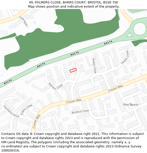 49, PALMERS CLOSE, BARRS COURT, BRISTOL, BS30 7SE: Location map and indicative extent of plot