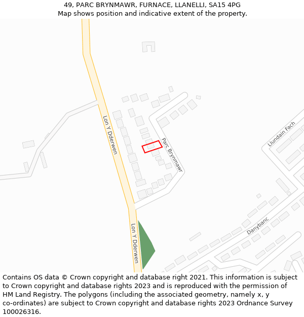 49, PARC BRYNMAWR, FURNACE, LLANELLI, SA15 4PG: Location map and indicative extent of plot