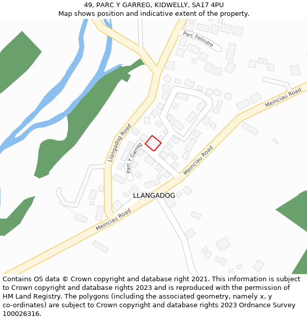 49, PARC Y GARREG, KIDWELLY, SA17 4PU: Location map and indicative extent of plot