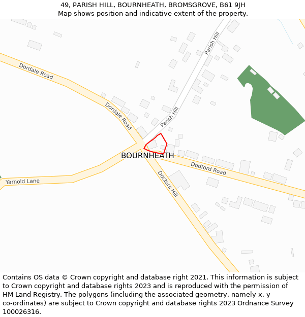 49, PARISH HILL, BOURNHEATH, BROMSGROVE, B61 9JH: Location map and indicative extent of plot