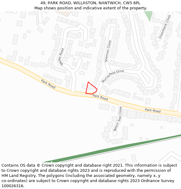 49, PARK ROAD, WILLASTON, NANTWICH, CW5 6PL: Location map and indicative extent of plot