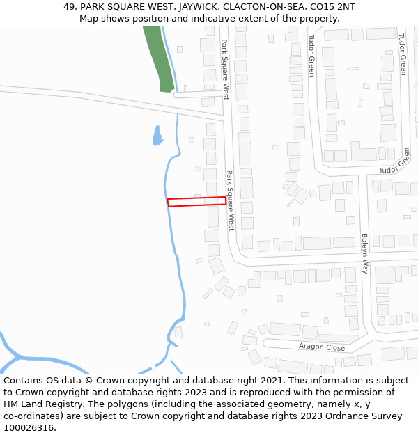 49, PARK SQUARE WEST, JAYWICK, CLACTON-ON-SEA, CO15 2NT: Location map and indicative extent of plot