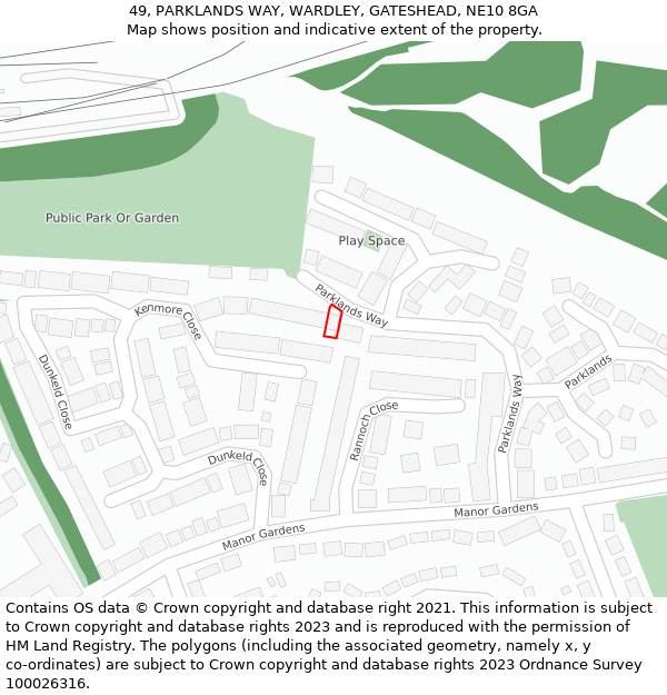 49, PARKLANDS WAY, WARDLEY, GATESHEAD, NE10 8GA: Location map and indicative extent of plot
