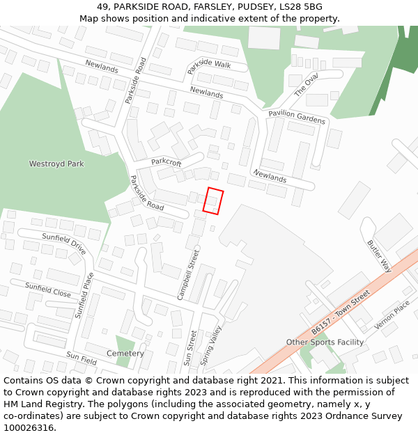 49, PARKSIDE ROAD, FARSLEY, PUDSEY, LS28 5BG: Location map and indicative extent of plot